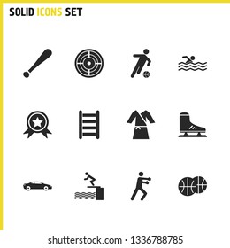 Activity icons set with basketball balls, sports car and swimmer elements. Set of activity icons and ice shoe concept. Editable  elements for logo app UI design. - Powered by Shutterstock