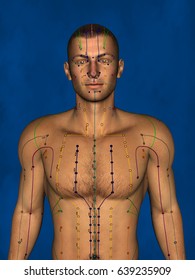 Acupuncture model, 3D illustration