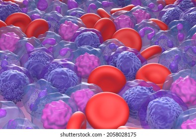 Acute Myeloid Leukemia (AML) Cells Field - Closeup View 3d Illustration