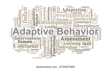 Adaptive Behavior Word Cloud. A Comprehensive Visual Overview of Conceptual, Social, and Practical Skills Essential for Personal Autonomy and Supporting Individuals with Disabilities.