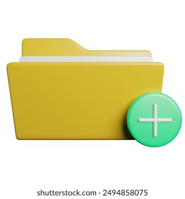 Add Folder Plus 3D Icon Rendering Illustration