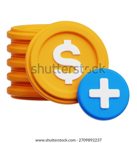 Add Stack Of Dollar Coins 3D Icon Isolated On The White Background