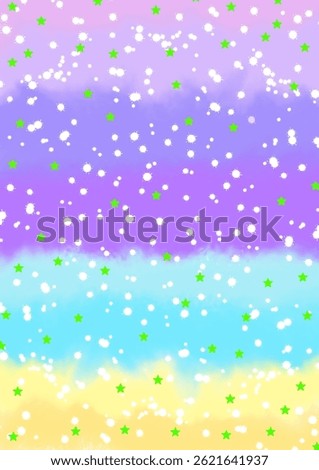 Add a touch of whimsy to your creative projects with this dreamy pastel background! Featuring a soft gradient from pink to purple, blue, and yellow, it's adorned with playful white splatters and brigh
