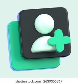 Adding New Contacts icon isolated. General user interface icon concept. 3D Illustration.