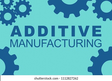 ADDITIVE MANUFACTURING Sign Concept Illustration With Blue Gear Wheel Figures On Pale Blue Background