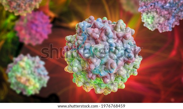 Adeno-associated viruses, 3D illustration. The
smallest known viruses to infect humans, belong to the family
Parvoviridae, are used for gene therapy, and for creation of
isogenic human disease
models