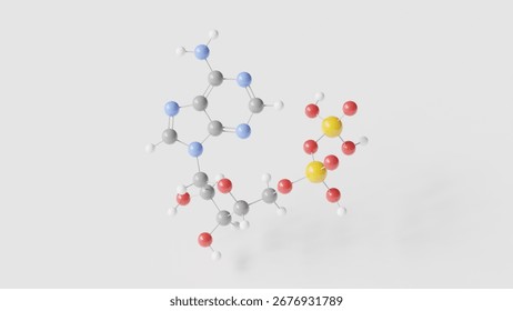 adenosine diphosphate molecule 3d, molecular structure, ball and stick model, structural chemical formula adenosine pyrophosphate