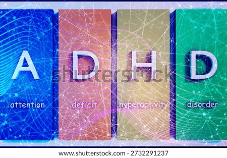 ADHD Attention Deficit Hyperactivity Disorder - neurodevelopmental disorder characterized by inattention, hyperactivity, and impulsivity. Acronym text concept background.
