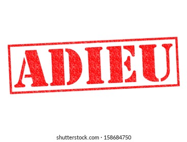 ADIEU ('Goodbye' in the French language) Rubber Stamp over a white background.