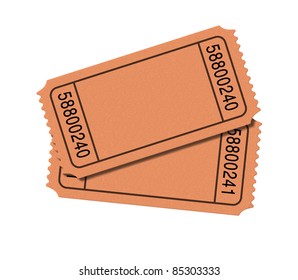 Admit one blank movie tickets isolated on white background representing two stubs for show business to enter the movies at the cinema or theatrical play.