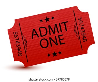 Admit one movie ticket isolated on white