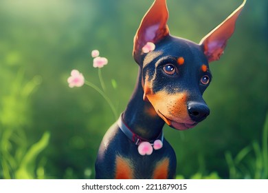 Adorable 3d Rendered Kawaii Doberman Puppy Stock Illustration