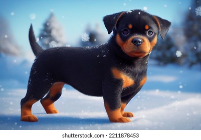 Adorable 3d Rendered Kawaii Rottweiler Puppy Stock Illustration