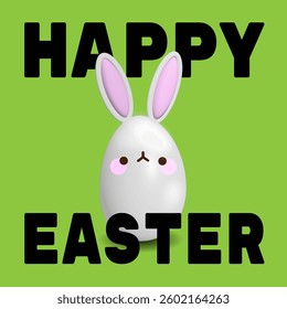 An adorable abstract 3D Easter egg shaped like a bunny on a vibrant spring background. A perfect card for wishing a Happy Easter! Bunnies