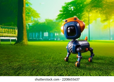 An Adorable AI Robot Dog Having A Good Time In A Park, Rendered In 3D.