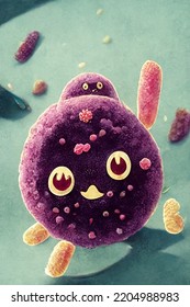 Adorable Anime Style Bacteria Illustration Drawing