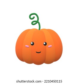 Adorable Cartoon Smiling Orange Pumpkin With Green Stem Isolated On White Background