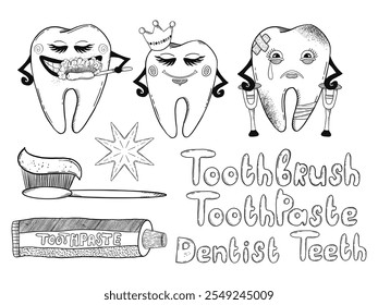 Adorable Cartoon Tooth Characters Enthusiastically Promoting Efficient Dental Hygiene Practices - Powered by Shutterstock