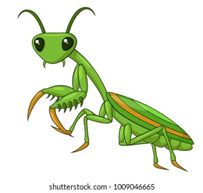 Vektor Stok Adorable Praying Mantis Cartoon Vector Illustration (Tanpa