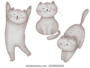 Adorable Watercolor Cat Illustration – Sweet and Playful Romantic Greeting Design - Powered by Shutterstock