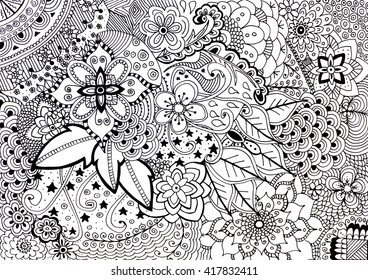 Adult Coloring Book Hand Drawn Illustration Stock Illustration ...