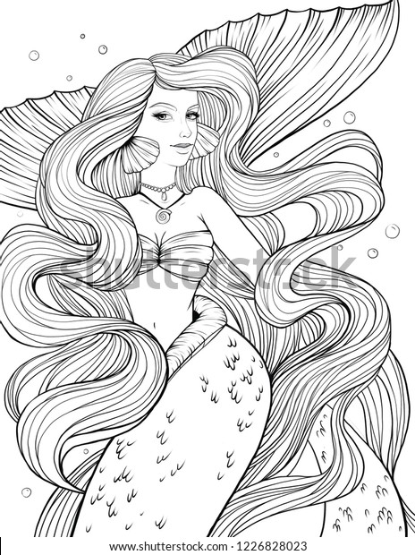 Adult Coloring Page Illustration Mermaid Coloring Stock Illustration