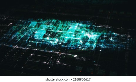 Advance digital generated motion abstract matrix cyber environment big data analytic artificial intelligent metaverse simulation, head up display background