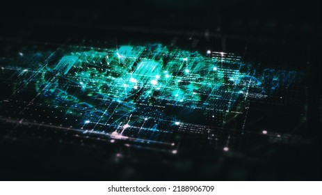 Advance digital generated motion abstract matrix cyber environment big data analytic artificial intelligent metaverse simulation, head up display background