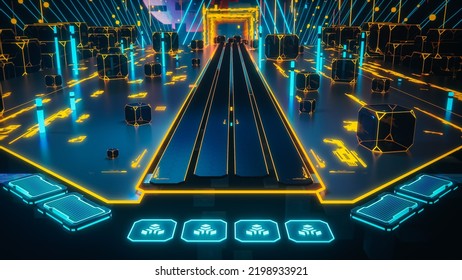 Advanced 3D: Action Virtual Arcade Video Game, Shooting Cubes in Cyberspace and Scoring Points. Colorful Immersive Fun for Fast and Intelligent Players. Entertainment with Creative Level Design