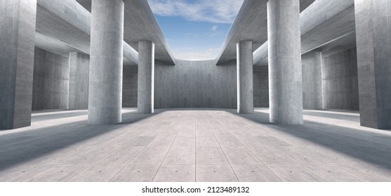 Advanced background High end scenario concrete wall 3D rendering booth Exhibition hall  technology