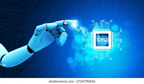 Advanced Robotic Hand Interacting with High-Performance CPU Processor Chip