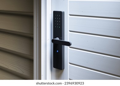 Advanced Smart Lock Technology Securing Residential White Door. 3D Illustration