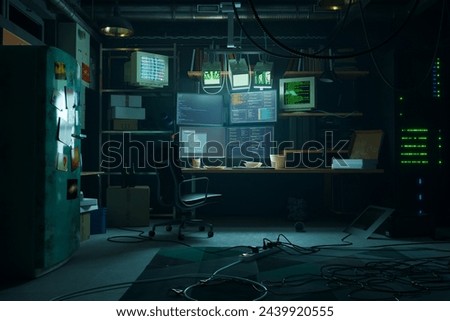 An advanced surveillance command center, dimly lit, with high-tech monitors displaying data analysis, suggesting a highly secure and covert operations environment.