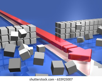 The advancing arrow opens a breakthrough. 3D illustration