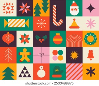 Advent Calendar, Merry Christmas poster, printable template with Xmas elements in modern minimalist style. Holiday season, Trendy, contemporary abstract design.  - Powered by Shutterstock