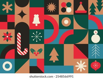 Advent Calendar, Merry Christmas poster, printable template with Xmas elements in modern minimalist style. Illustration and concept design.Holiday season, Trendy, contemporary abstract design.  - Powered by Shutterstock