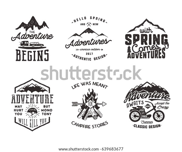 Adventure Outdoor Explorer Typography Labels Set のイラスト素材