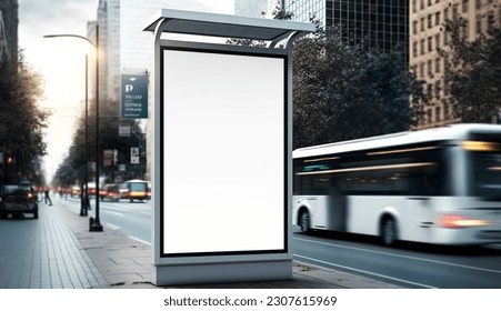 Advertisement billboard on bus stop in city roadside, Outdoor Advertisement board space for your banner or poster