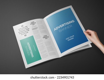 Advertising Banner on Magazine, Brochure Mockup. 3D Rendering - Shutterstock ID 2234901743