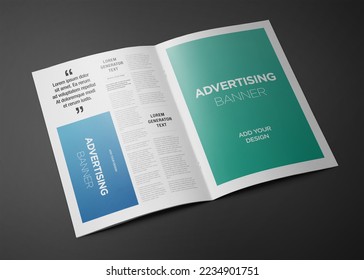 Advertising Banner on Magazine, Brochure Mockup. 3D Rendering - Shutterstock ID 2234901751