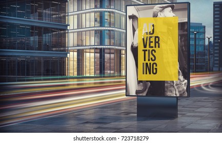 Advertising billboard in city night 3d rendering 