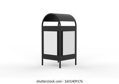 Advertising Rubbish Bin Mockup Template Isolated On White Background, 3d Illustration.