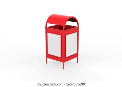 Advertising Rubbish Bin Mockup Template Isolated On White Background, 3d Illustration.