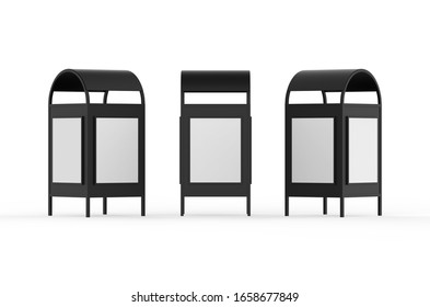 Advertising Rubbish Bin Mockup Template Isolated On White Background, 3d Illustration.