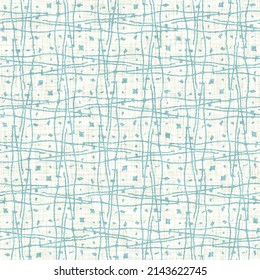 Aegean teal geo grid patterned linen texture background. Summer coastal living style wash check fabric effect. Sea green wash grunge distressed geometric grid. Home decor textile seamless pattern