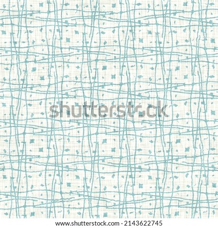 Aegean teal geo grid patterned linen texture background. Summer coastal living style wash check fabric effect. Sea green wash grunge distressed geometric grid. Home decor textile seamless pattern