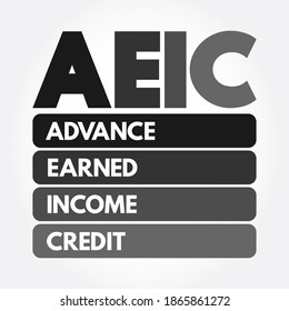 AEIC - Advance Earned Income Credit A Way For Employees To Get A Portion Of That Credit In Advance Through Their Paycheck, Acronym Text Concept Background