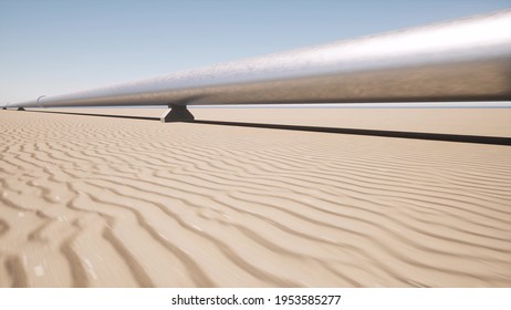 Aerial Landscape With Metal Pipeline In The Sand Desert 3d Render