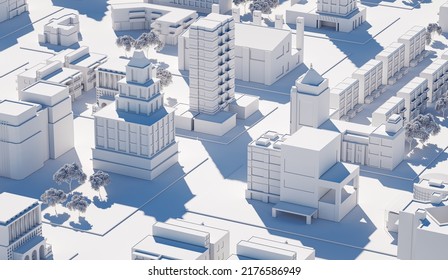 Aerial Shot Of City Street In Paper Toy Style. 3D Rendering