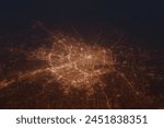 Aerial shot on San Antonio (Texas, USA) at night, view from west. Imitation of satellite view on modern city with street lights and glow effect. 3d render, high resolution